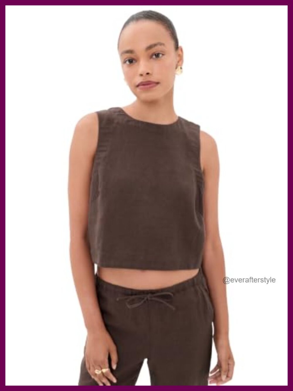 Linen Tank Top Sleeveless Slubbed Weave Button Keyhole Back Crew Neck